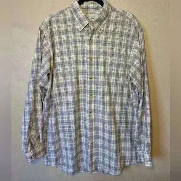 L.L. Bean Men's button down plaid long sleeve blue/red/white Size Large tall fit - Picture 1 of 12